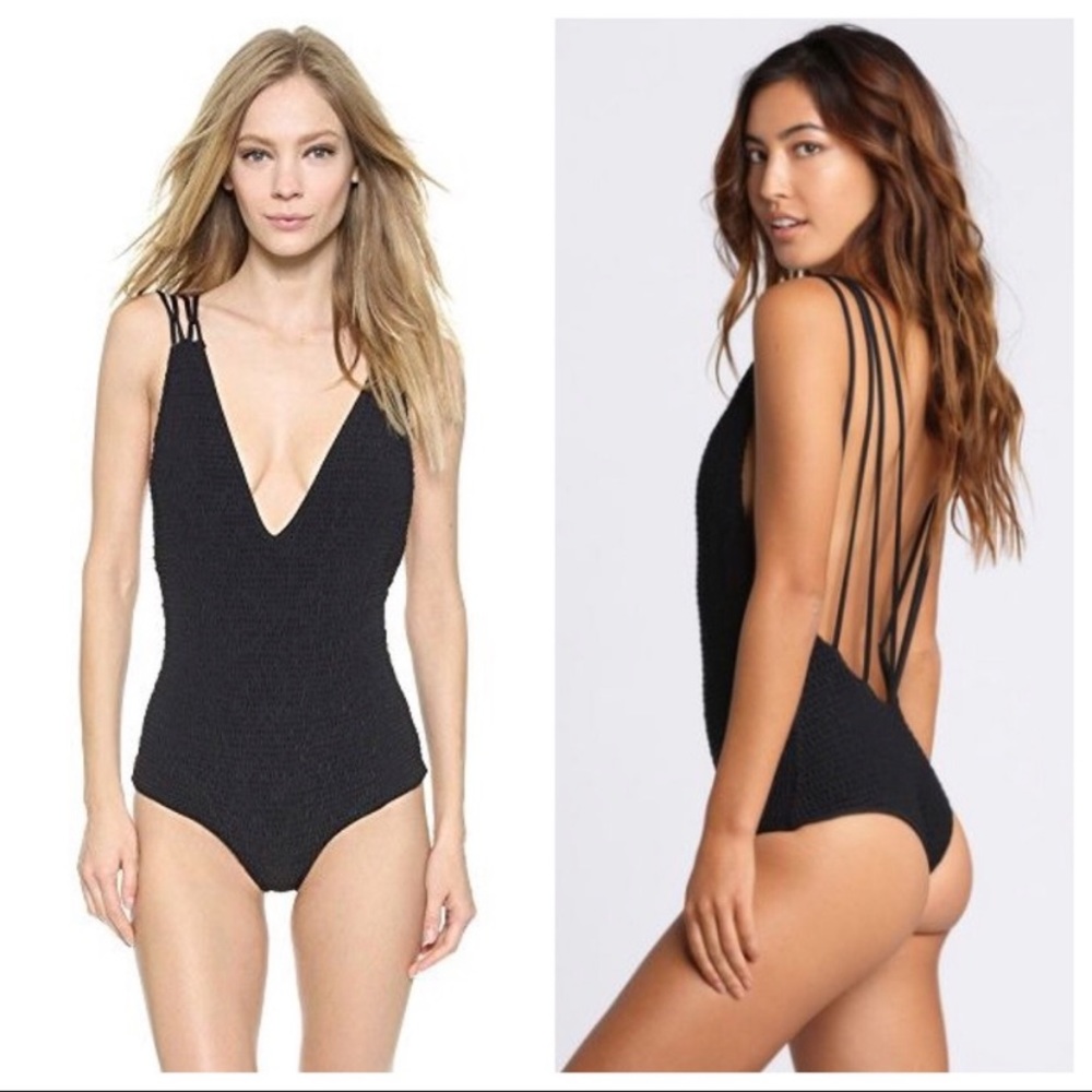 Tori Praver Black Krishna Smocked Textured One Piece Swimsuit L